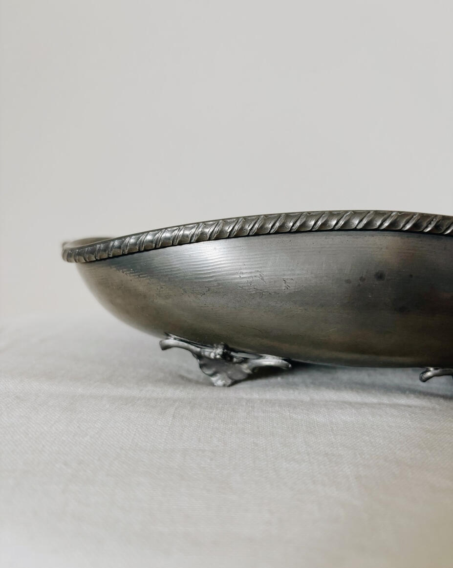 Vintege Italian pewter footed tray with decorative rim